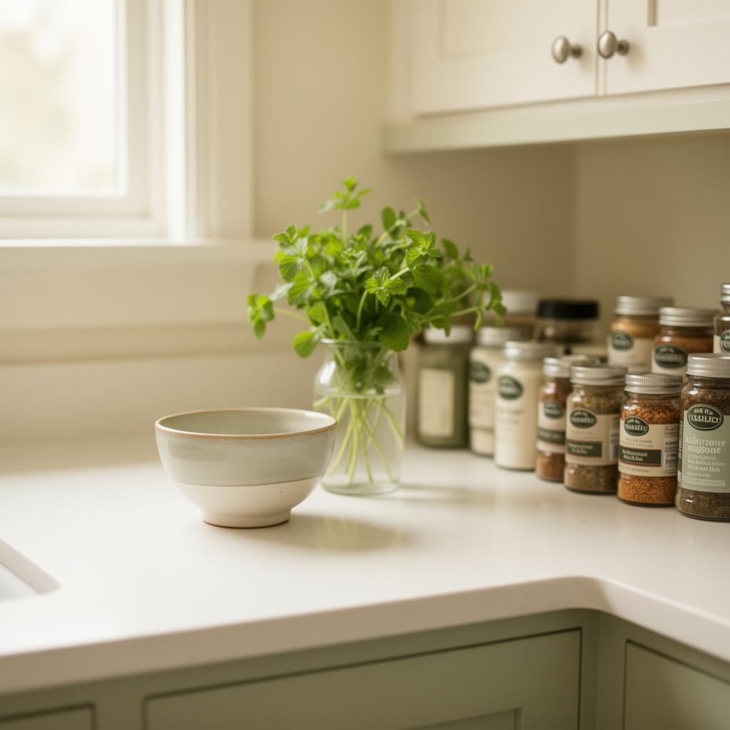 Clean, organized kitchen counter with natural light